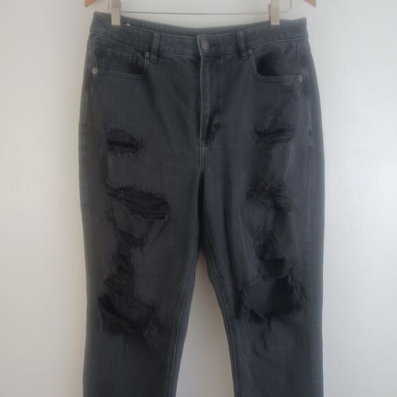America eagle comfort stretch waistband distress charcoal gray jeans size 12 - Picture 2 of 8